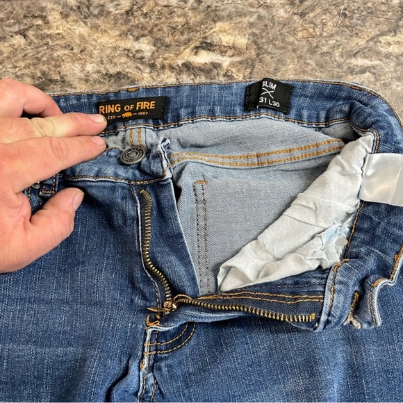 Ring of Fire Men's Slim Fit Blue Denim Distressed Jeans Size 31/30 - Picture 4 of 4